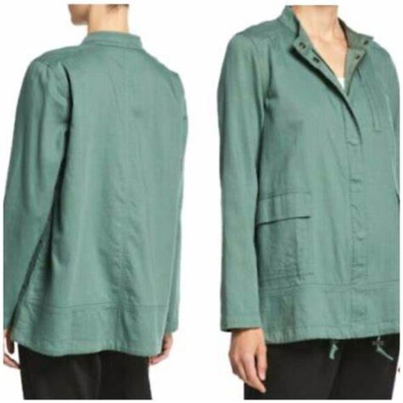 Eileen Fisher $238 Organic Cotton Twill Stand Collar Jacket Nori Green Sz 1X NWT - Picture 2 of 7